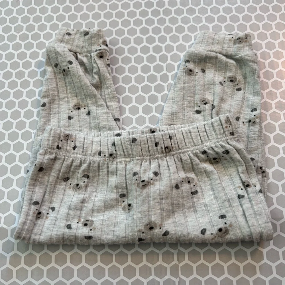 Grey Baby Pajama Set with Bear Face Print